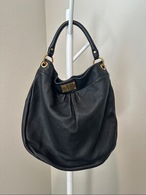 Marc Jacobs Black Pebbled Leather Hobo Shoulder Bag with Gold Hardware